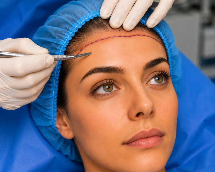 Surgeon consulting a patient about Forehead Reduction